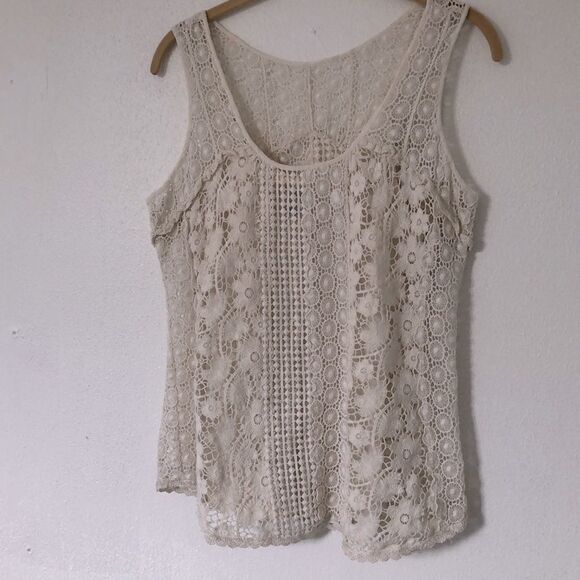 Lucky Brand size S Ivory Coquette Fairy Cotton Cottage Core Crocheted Tank Top - Picture 1 of 10